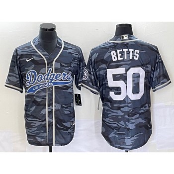 Men's Los Angeles Dodgers #50 Mookie Betts Gray Camo Cool Base With Patch Stitched Baseball Jersey Men's Los Angeles Dodgers #50 Mookie Betts Gray Camo Cool Base With Patch Stitched Baseball Jersey