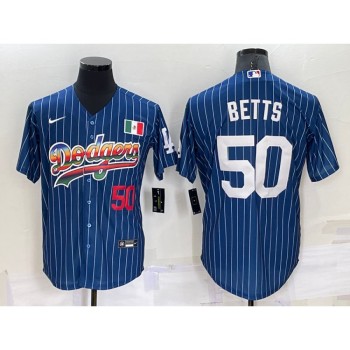 Men's Los Angeles Dodgers #50 Mookie Betts Navy Mexico Rainbow Cool Base Stitched Baseball Jersey