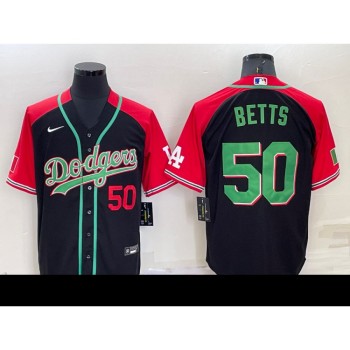 Men's Los Angeles Dodgers #50 Mookie Betts Red/Black Cool Base Stitched Baseball Jersey Men's Los Angeles Dodgers #50 Mookie Betts Red/Black Cool Base Stitched Baseball Jersey