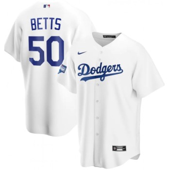 Men's Los Angeles Dodgers #50 Mookie Betts White 2020 World Series Champions Home Patch Cool Base Stitched Jersey Men's Los Angeles Dodgers #50 Mookie Betts White 2020 World Series Champions Home Patch Cool Base Stitched Jersey