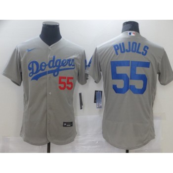 Men's Los Angeles Dodgers #55 Albert Pujols Grey Flex Base Sttiched Jersey Men's Los Angeles Dodgers #55 Albert Pujols Grey Flex Base Sttiched Jersey