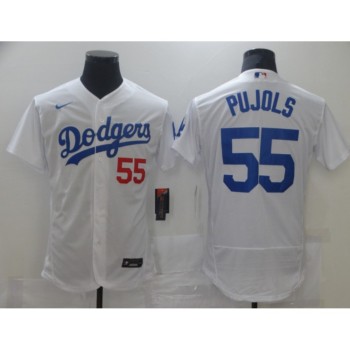 Men's Los Angeles Dodgers #55 Albert Pujols White Flex Base Sttiched Jersey Men's Los Angeles Dodgers #55 Albert Pujols White Flex Base Sttiched Jersey