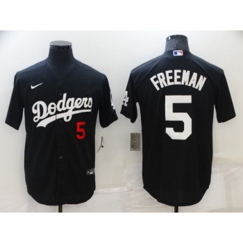 Men's Los Angeles Dodgers #5 Freddie Freeman Black Cool Base Stitched Baseball Jersey Men's Los Angeles Dodgers #5 Freddie Freeman Black Cool Base Stitched Baseball Jersey