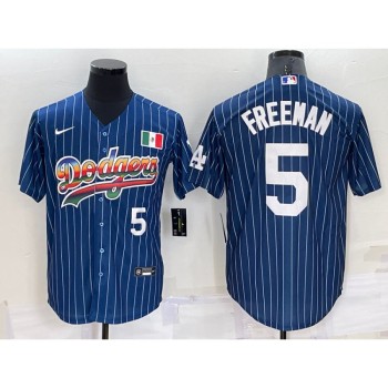 Men's Los Angeles Dodgers #5 Freddie Freeman Navy Mexico Rainbow Cool Base Stitched Baseball Jersey Men's Los Angeles Dodgers #5 Freddie Freeman Navy Mexico Rainbow Cool Base Stitched Baseball Jersey