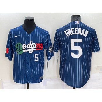 Men's Los Angeles Dodgers #5 Freddie Freeman Navy Mexico World Series Cool Base Stitched Baseball Jersey