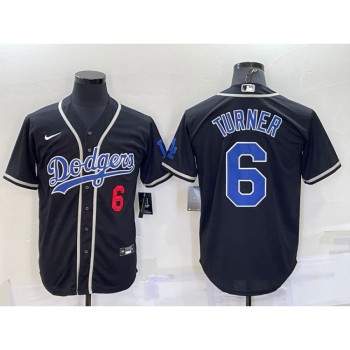 Men's Los Angeles Dodgers #6 Trea Turner Black Cool Base Stitched Baseball Jersey