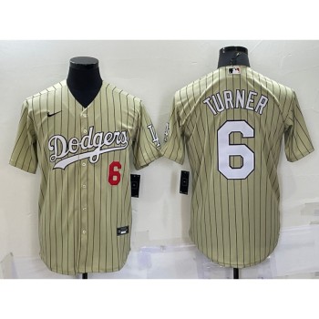 Men's Los Angeles Dodgers #6 Trea Turner Cream Cool Base Stitched Jersey Men's Los Angeles Dodgers #6 Trea Turner Cream Cool Base Stitched Jersey