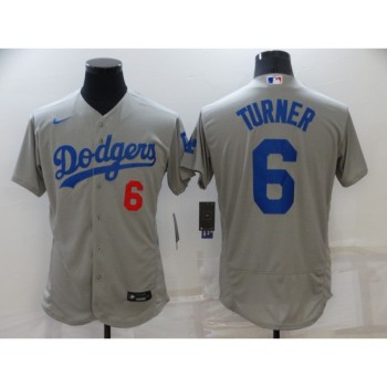 Men's Los Angeles Dodgers #6 Trea Turner Grey Flex Base Stitched Jersey Men's Los Angeles Dodgers #6 Trea Turner Grey Flex Base Stitched Jersey