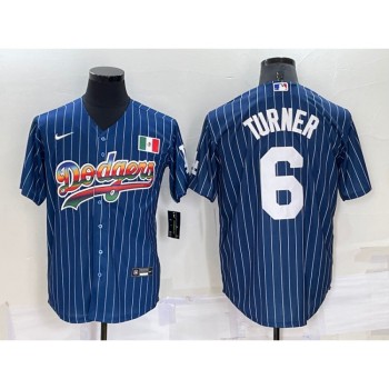 Men's Los Angeles Dodgers #6 Trea Turner Navy Mexico Rainbow Cool Base Stitched Baseball Jersey Men's Los Angeles Dodgers #6 Trea Turner Navy Mexico Rainbow Cool Base Stitched Baseball Jersey
