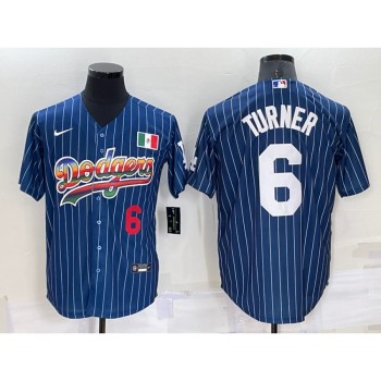 Men's Los Angeles Dodgers #6 Trea Turner Navy Mexico Rainbow Cool Base Stitched Baseball Jersey Men's Los Angeles Dodgers #6 Trea Turner Navy Mexico Rainbow Cool Base Stitched Baseball Jersey