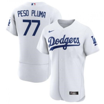 Men's Los Angeles Dodgers #77 Peso Pluma White Flex Base Stitched Baseball Jersey Men's Los Angeles Dodgers #77 Peso Pluma White Flex Base Stitched Baseball Jersey