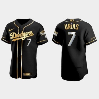 Men's Los Angeles Dodgers #7 Julio Urias 2021 Black Golden Championship Flex Base Stitched Baseball Jersey Men's Los Angeles Dodgers #7 Julio Urias 2021 Black Golden Championship Flex Base Stitched Baseball Jersey