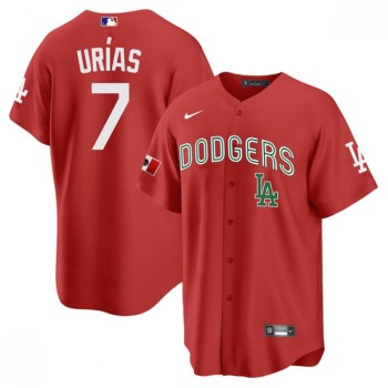 Men's Los Angeles Dodgers #7 Julio Urias 2021 Mexican Heritage Red Stitched Baseball Jersey Men's Los Angeles Dodgers #7 Julio Urias 2021 Mexican Heritage Red Stitched Baseball Jersey