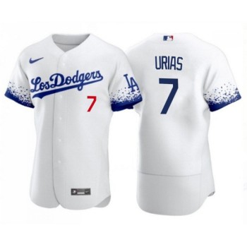 Men's Los Angeles Dodgers #7 Julio Urias 2021 White City Connect Flex Base Stitched Baseball Jersey Men's Los Angeles Dodgers #7 Julio Urias 2021 White City Connect Flex Base Stitched Baseball Jersey