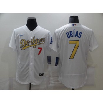 Men's Los Angeles Dodgers #7 Julio Urias 2021 White Gold Sttiched Jersey Men's Los Angeles Dodgers #7 Julio Urias 2021 White Gold Sttiched Jersey