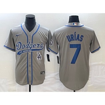 Men's Los Angeles Dodgers #7 Julio Urias Gray With Patch Cool Base Stitched Baseball Jersey Men's Los Angeles Dodgers #7 Julio Urias Gray With Patch Cool Base Stitched Baseball Jersey