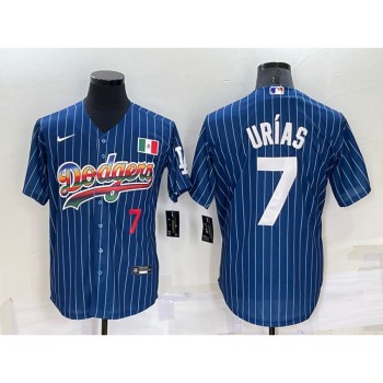 Men's Los Angeles Dodgers #7 Julio Urias Navy Mexico Rainbow Cool Base Stitched Baseball Jersey Men's Los Angeles Dodgers #7 Julio Urias Navy Mexico Rainbow Cool Base Stitched Baseball Jersey