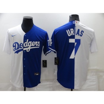 Men's Los Angeles Dodgers #7 Julio Urias White/Blue Split Cool Base Stitched Baseball Jersey Men's Los Angeles Dodgers #7 Julio Urias White/Blue Split Cool Base Stitched Baseball Jersey