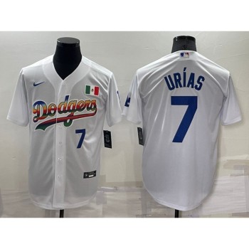 Men's Los Angeles Dodgers #7 Julio Urias White Cool Base Stitched Baseball Jersey Men's Los Angeles Dodgers #7 Julio Urias White Cool Base Stitched Baseball Jersey