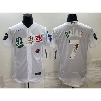 Men's Los Angeles Dodgers #7 Julio Urias White With Vin Scully Patch Flex Base Stitched Baseball Jersey Men's Los Angeles Dodgers #7 Julio Urias White With Vin Scully Patch Flex Base Stitched Baseball Jersey
