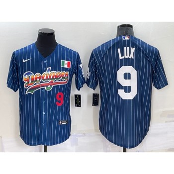 Men's Los Angeles Dodgers #9 Gavin Lux Navy Mexico Rainbow Cool Base Stitched Baseball Jersey Men's Los Angeles Dodgers #9 Gavin Lux Navy Mexico Rainbow Cool Base Stitched Baseball Jersey