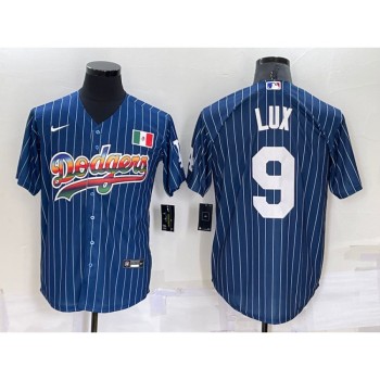 Men's Los Angeles Dodgers #9 Gavin Lux Navy Mexico Rainbow Cool Base Stitched Baseball Jersey Men's Los Angeles Dodgers #9 Gavin Lux Navy Mexico Rainbow Cool Base Stitched Baseball Jersey