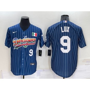 Men's Los Angeles Dodgers #9 Gavin Lux Navy Mexico Rainbow Cool Base Stitched Baseball Jersey Men's Los Angeles Dodgers #9 Gavin Lux Navy Mexico Rainbow Cool Base Stitched Baseball Jersey
