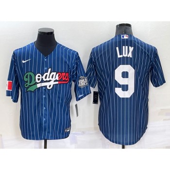 Men's Los Angeles Dodgers #9 Gavin Lux Navy Mexico World Series Cool Base Stitched Baseball Jersey Men's Los Angeles Dodgers #9 Gavin Lux Navy Mexico World Series Cool Base Stitched Baseball Jersey