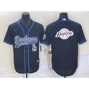 Men's Los Angeles Dodgers Black Team Big Logo With Patch Cool Base Stitched Baseball Jersey