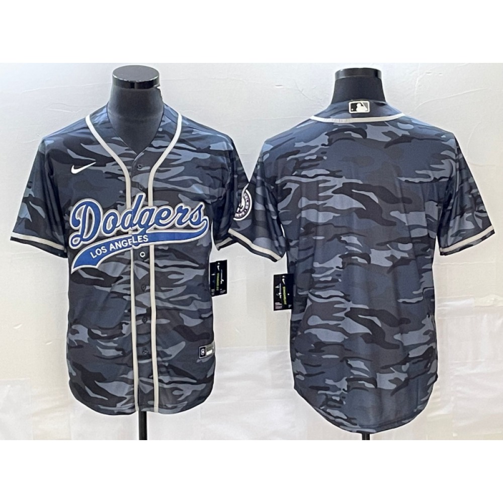 Men's Los Angeles Dodgers Blank Gray Camo Cool Base With Patch Stitched Baseball Jersey