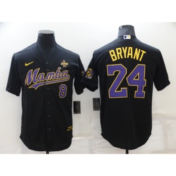 Men's Los Angeles Dodgers Front #8 Back #24 Kobe Bryant Black 'Mamba'Throwback With KB Patch Cool Base Stitched Jersey