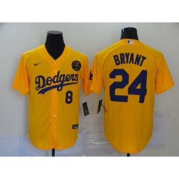 Men's Los Angeles Dodgers Front #8 Back #24 Kobe Bryant Yellow 2020 KB Patch Cool Base Stitched Jersey