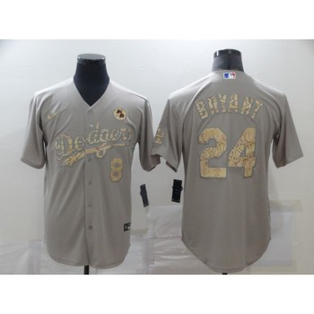 Men's Los Angeles Dodgers Front #8 Back #24 Kobe Bryant With KB Patch Grey Cool Base Stitched Jersey