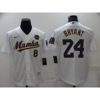 Men's Los Angeles Dodgers Front #8 Back #24 Kobe Bryant 'Mamba'White Cool Base Stitched Jersey