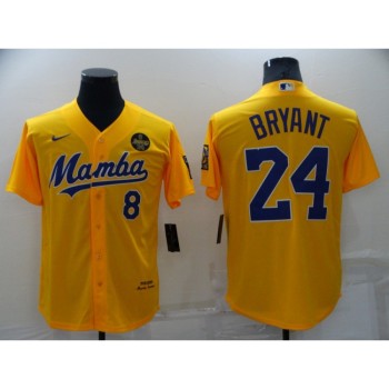 Men's Los Angeles Dodgers Front #8 Back #24 Kobe Bryant 'Mamba'Yellow Cool Base Stitched Jersey