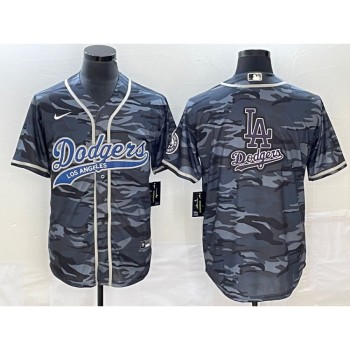 Men's Los Angeles Dodgers Gray Camo Team Big Logo Cool Base With Patch Stitched Baseball Jersey Men's Los Angeles Dodgers Gray Camo Team Big Logo Cool Base With Patch Stitched Baseball Jersey
