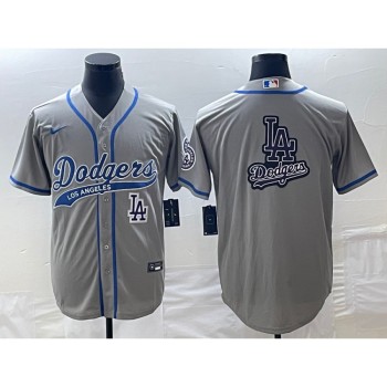 Men's Los Angeles Dodgers Gray Team Big Logo With Patch Cool Base Stitched Baseball Jersey Men's Los Angeles Dodgers Gray Team Big Logo With Patch Cool Base Stitched Baseball Jersey