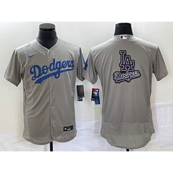 Men's Los Angeles Dodgers Grey Team Big Logo Flex Base Stitched Baseball Jersey Men's Los Angeles Dodgers Grey Team Big Logo Flex Base Stitched Baseball Jersey
