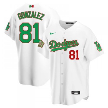 Men's Los Angeles Dodgers White #81 Victor Gonzalez White Green Mexico 2020 World Series Stitched Jersey Men's Los Angeles Dodgers White #81 Victor Gonzalez White Green Mexico 2020 World Series Stitched Jersey