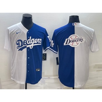 Men's Los Angeles Dodgers White Blue Split Team Big Logo Cool Base Stitched Baseball Jersey Men's Los Angeles Dodgers White Blue Split Team Big Logo Cool Base Stitched Baseball Jersey