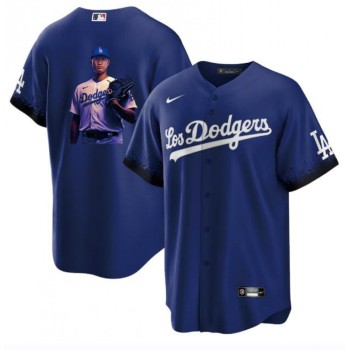 Men's Los Angeles Dodgers #17 Shohei Ohtani Blue Big Logo City Connect Cool Base Stitched Jersey Men's Los Angeles Dodgers #17 Shohei Ohtani Blue Big Logo City Connect Cool Base Stitched Jersey