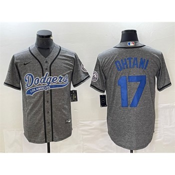 Men's Los Angeles Dodgers #17 Shohei Ohtani Gray Cool Base With Patch Stitched Baseball Jersey Men's Los Angeles Dodgers #17 Shohei Ohtani Gray Cool Base With Patch Stitched Baseball Jersey