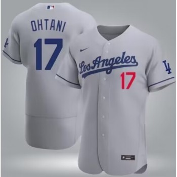 Men's Los Angeles Dodgers #17 Shohei Ohtani Gray Flex Base Stitched Baseball Jersey Men's Los Angeles Dodgers #17 Shohei Ohtani Gray Flex Base Stitched Baseball Jersey