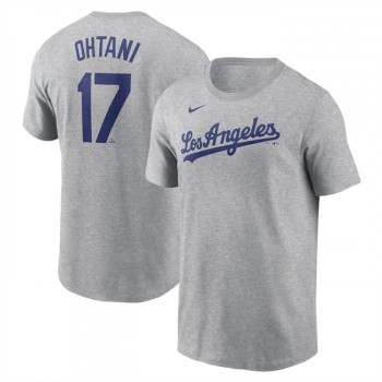 Men's Los Angeles Dodgers #17 Shohei Ohtani Grey 2024 Fuse Name & Number T-Shirt Men's Los Angeles Dodgers #17 Shohei Ohtani Grey 2024 Fuse Name & Number T-Shirt