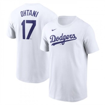 Men's Los Angeles Dodgers #17 Shohei Ohtani White 2024 Fuse Name & Number T-Shirt Men's Los Angeles Dodgers #17 Shohei Ohtani White 2024 Fuse Name & Number T-Shirt