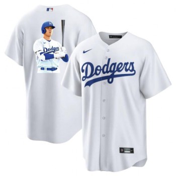 Men's Los Angeles Dodgers #17 Shohei Ohtani White Big Logo Cool Base Stitched Jersey Men's Los Angeles Dodgers #17 Shohei Ohtani White Big Logo Cool Base Stitched Jersey