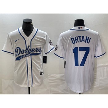 Men's Los Angeles Dodgers #17 Shohei Ohtani White Cool Base With Patch Stitched Baseball Jersey Men's Los Angeles Dodgers #17 Shohei Ohtani White Cool Base With Patch Stitched Baseball Jersey