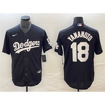Men's Los Angeles Dodgers #18 Yoshinobu Yamamoto Black Cool Base Stitched Jersey Men's Los Angeles Dodgers #18 Yoshinobu Yamamoto Black Cool Base Stitched Jersey