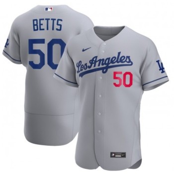Men's Los Angeles Dodgers #50 Mookie Betts Grey Flex Base Stitched Jersey Men's Los Angeles Dodgers #50 Mookie Betts Grey Flex Base Stitched Jersey