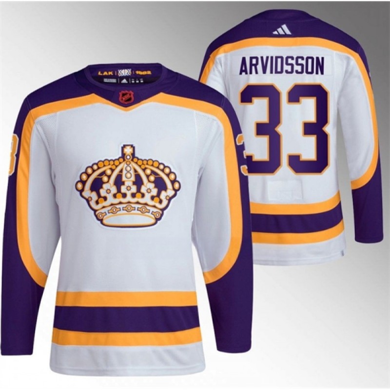 Men's Los Angeles Kings #33 Viktor Arvidsson White 2022 Reverse Retro Stitched Jersey Men's Los Angeles Kings #33 Viktor Arvidsson White 2022 Reverse Retro Stitched Jersey